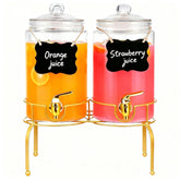 1ZIZIFA8 two-pack 1-gallon glass dispensers with leak-proof spigots for mess-free serving.