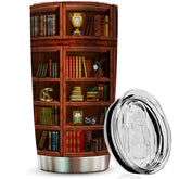 2IMT book tumbler library travel mug with bookshelf design for hot coffee on the go.