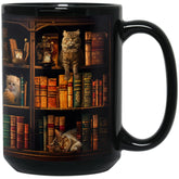 2IMT Cat Book Mug with bookshelf design for cozy reading sessions.