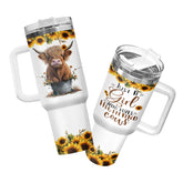 34HD cute baby Highland Cow tumbler with handle and straw for easy on-the-go sipping.