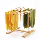 8SOM Bamboo Pasta Drying Rack with Transfer Wand enables easy pasta transfer