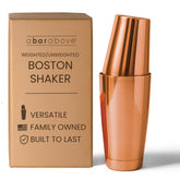 A Bar Above 18 oz Boston shaker front view highlighting professional-grade stainless steel