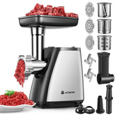 AAOBOSI meat grinder front view shows a sturdy stainless steel housing for home use.