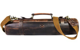 Aaron Leather Knife Roll in brown leather keeps knives secure during travel