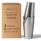 A Bar Above Boston shaker 18oz set with secure seal for mess-free cocktails.
