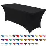 ABCCANOPY 6 ft black spandex table cover on a folding table for a polished event