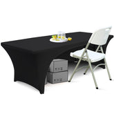 ABCCANOPY 6ft spandex table cover with open back in black for a professional event setup