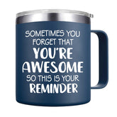 Abledn Sometimes Youre Awesome mug with navy finish and lid for hot beverages