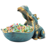 aboxoo Hippo statue in dark blue resin adds elegant desk decor