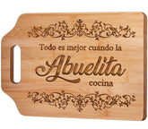 AceThrills Abuelita Gift Cutting Board top view with laser-engraved design for celebrations.