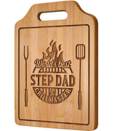 AceThrills engraved bamboo cutting board top view, ideal for serving and prep