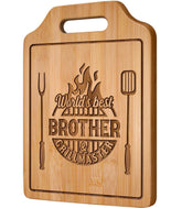 AceThrills engraved cutting board close-up highlighting World's Best Brother & Grillmaster engraving for gifting