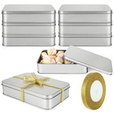 ACXFOND 8-pack empty metal tins with lids, silver rectangle, ideal for gifts.