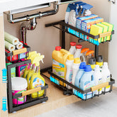 ADBIU Under Sink Organizer 2-Pack two-tier adjustable height for cramped cabinet storage