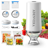 ADENVERA compact vacuum sealer kit in white for fresh storage and easy sealing.