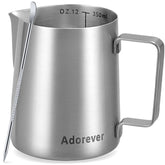 Adorever 12oz milk frothing pitcher in stainless steel for smooth latte foam