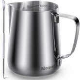 Adorever milk frothing pitcher front view for precise foaming in home barista setups.