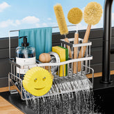Adurei sponge holder for kitchen sink highlights 304 stainless steel durability and rust resistance.