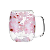 AecveXong double-wall glass mug with pink hydrangea design for hot or cold drinks