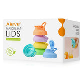AIEVE 6-pack regular-mouth pour-spout lid with flip top for leak-proof beverages.