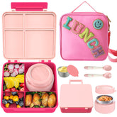 Aimsnk kids bento lunch box in pink, easy for kids to open at school.