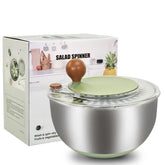 Ainmvnos salad spinner stop button for quick, efficient stopping during rinsing.