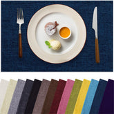 Aironment placemats 6-set on a dining table, heat-resistant for hot dishes.