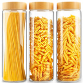 AISIPRIN glass canisters with airtight bamboo lids for 80oz storage in the kitchen.