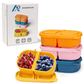 AKGGBOOOM 4-pack snack containers with two compartments for balanced lunches.