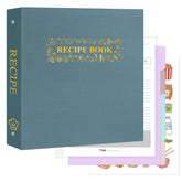 AKONEGE Recipe Binder cover in grey-blue, durable hardcover for stylish kitchen organization.