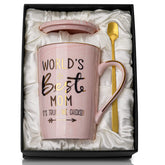 ALBISS 14oz mom mug with gold print on pink marble, ideal for gifting.
