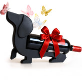 ALCEDIA Dachshund wine bottle holder in solid wood on countertop, stylish display