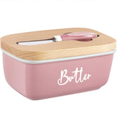 ALELION pink butter dish front view for convenient countertop storage