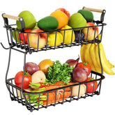 Alebew two-tier fruit basket with banana hangers keeps fruit organized and accessible.