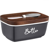 ALELION ceramic butter dish on countertop with airtight lid for fresh room-temperature butter.