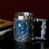 alikiki Medieval Blue Dragon Mug front view showing bold dragon crest for dramatic display
