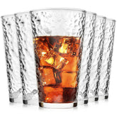 ALINK 16oz hammered highball glasses with durable ribbed texture for everyday drinks.