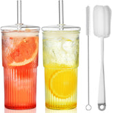 ALINK glass cups with lids and straw pattern for stylish iced beverages.