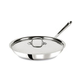 All-Clad D3 12-inch fry pan with lid highlights tri-ply construction for even heating.