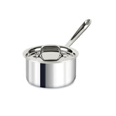 All-Clad D3 1.5-quart saucepan exterior with lid shows durable stainless steel for everyday cooking.