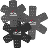 All-Clad pot protectors with star pattern fit 14-inch cookware for scratch-free storage.