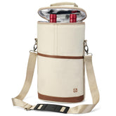 ALLCAMP 2 Bottle Wine Tote Cream exterior and strap for easy carrying, ideal for picnics or tastings