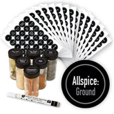 AllSpice Ultimate spice label set on jars with crisp white text for quick identification.