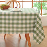 Alsoo gingham tablecloth on table shows sturdy drop for 4-6 seats