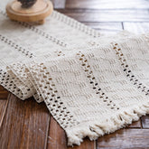 Alynsehom macrame table runner in cream beige with tassels for boho dining decor