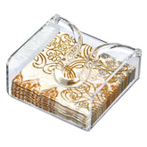 Amazing Abby cocktail napkin holder in crystal-clear acrylic keeps napkins organized on kitchen counters.