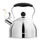 AMFOCUS tea kettle in stainless steel viewed from the side, ready for everyday stovetop use.