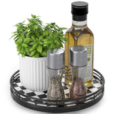 AMH black and white checkered lazy susan top view for organized spices