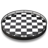 AMH checkerboard lazy Susan with oak base offers durable table service.