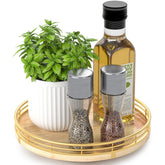 AMH Farmhouse Oak 9in Lazy Susan top view for easy countertop organization